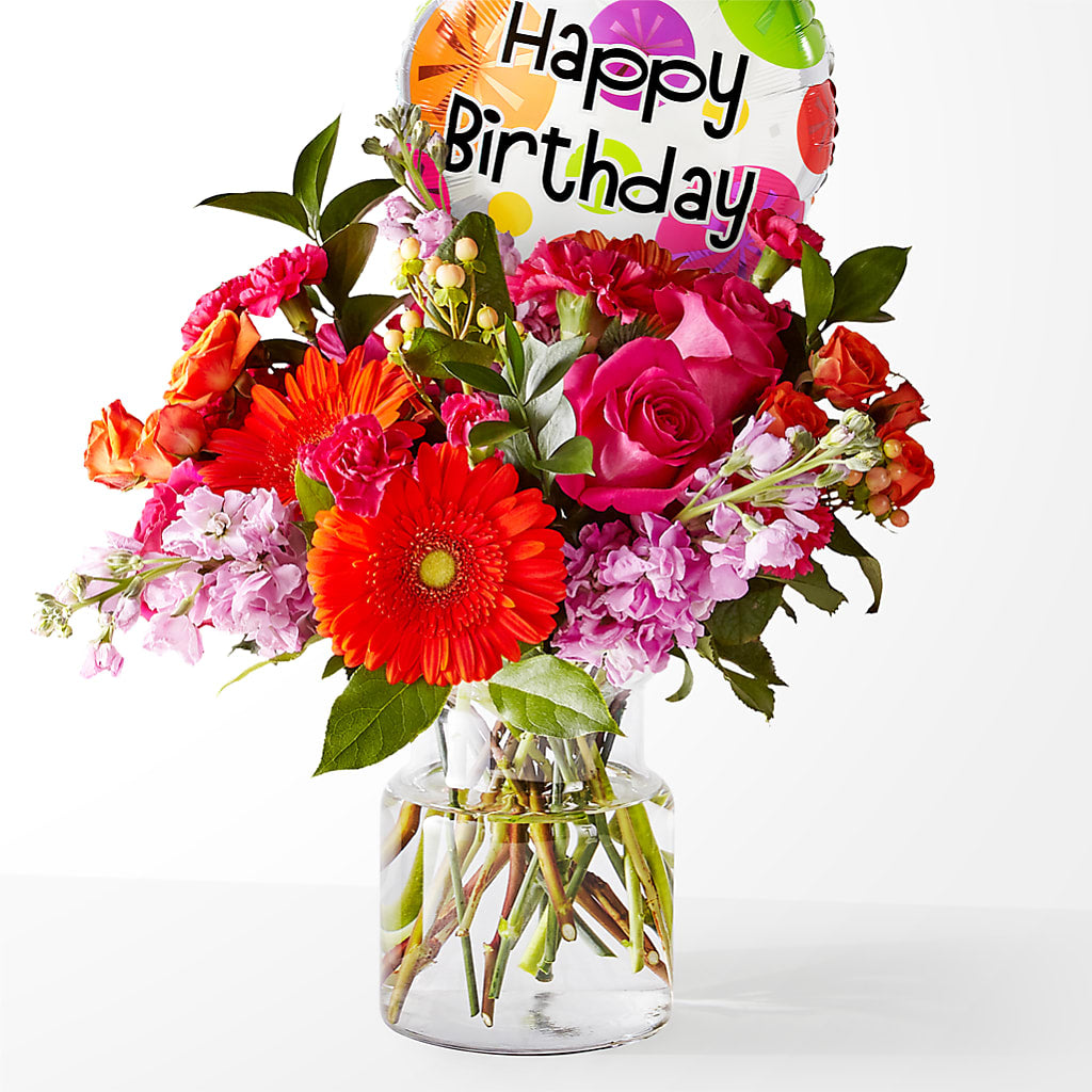 Fiesta Bouquet with Birthday Balloon – Farmington Center Florist Inc, Farmington MI
