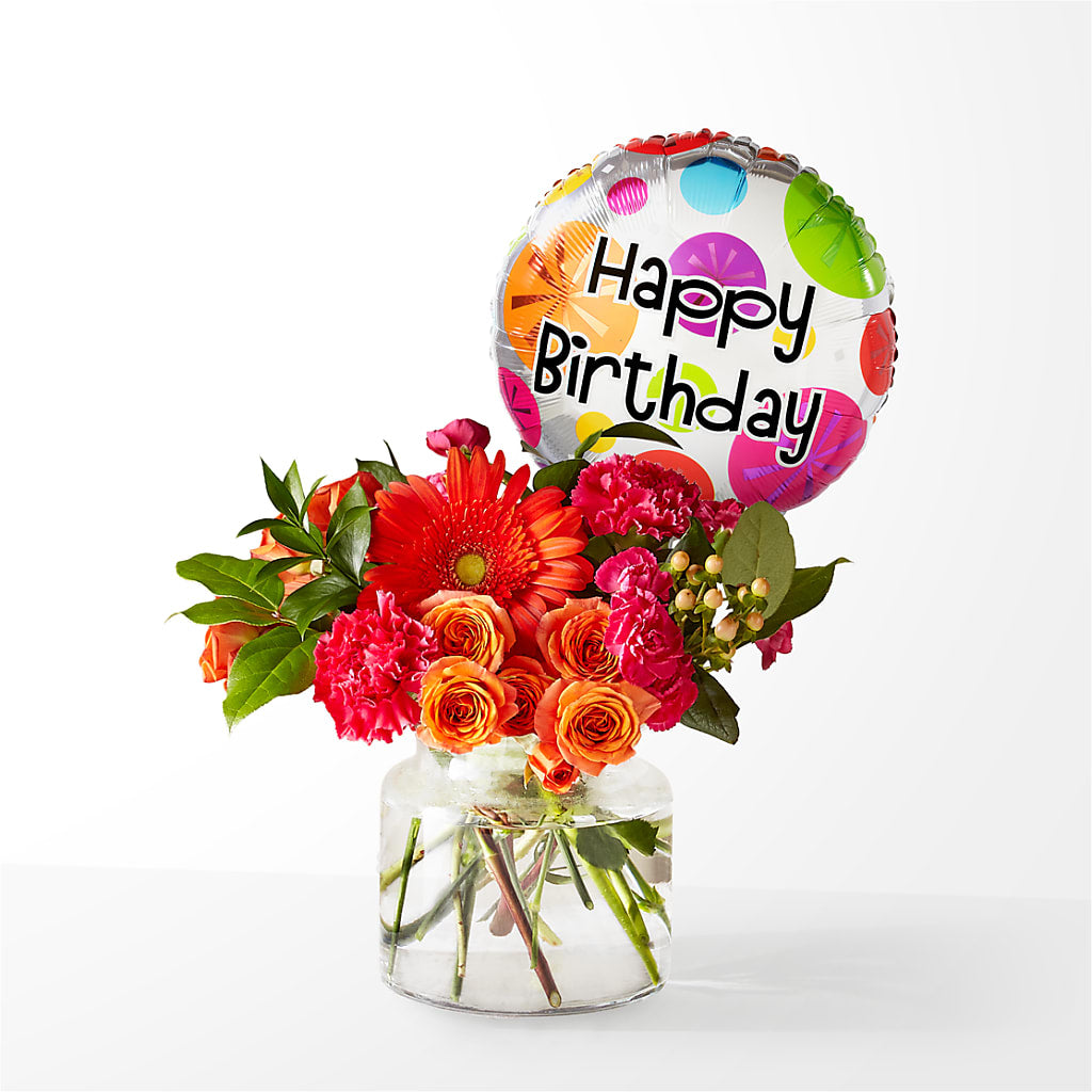 Fiesta Bouquet with Birthday Balloon – Farmington Center Florist Inc, Farmington MI