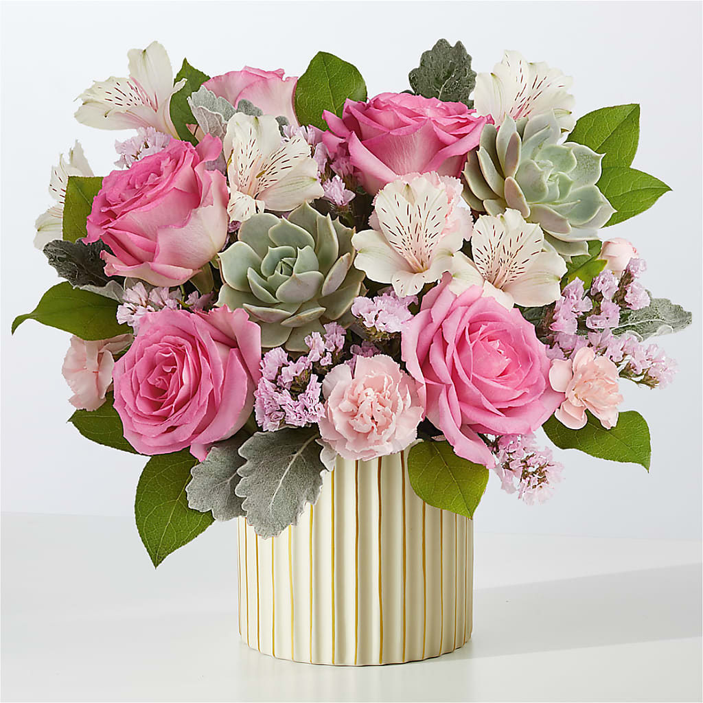Dusty Rose Bouquet with Ivory Vase – Farmington Center Florist Inc, Farmington MI