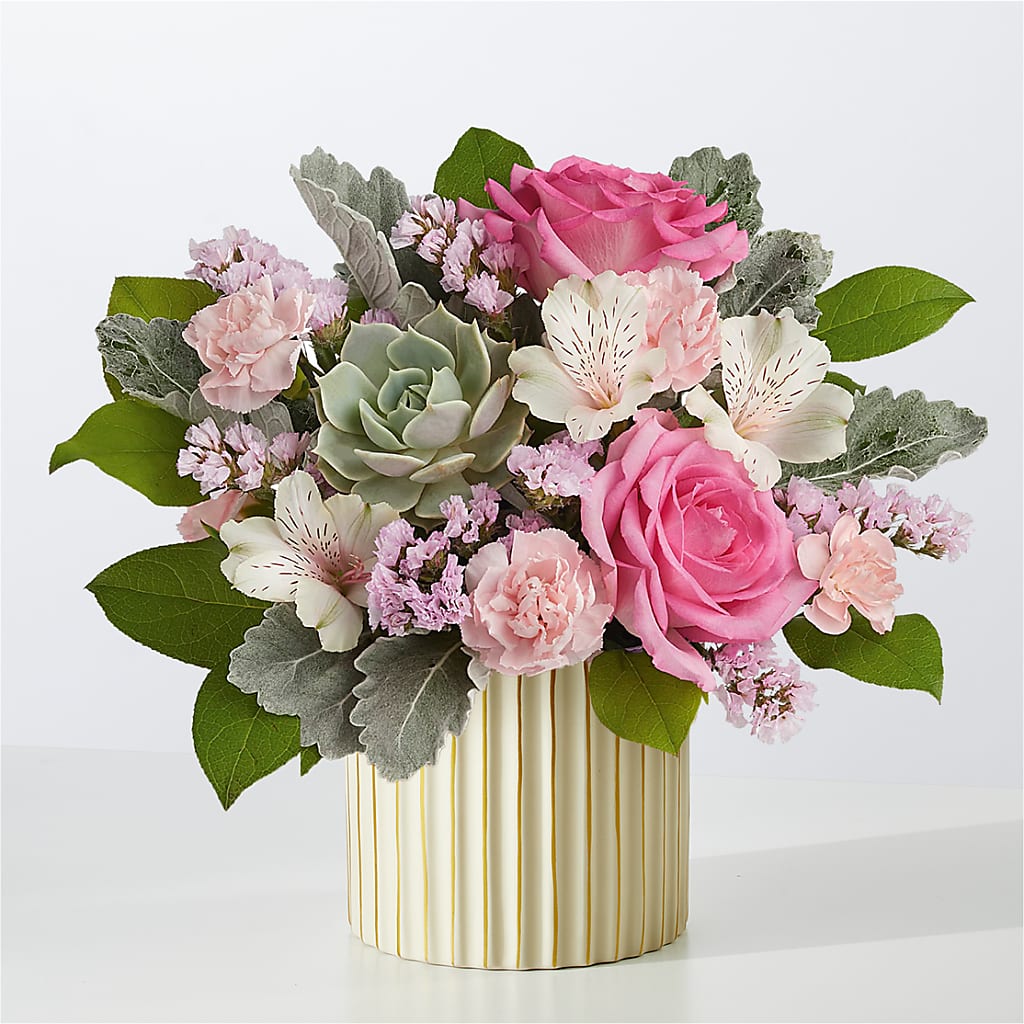 Dusty Rose Bouquet with Ivory Vase – Farmington Center Florist Inc, Farmington MI