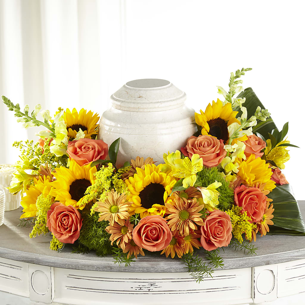 Faithful Sunflower Cremation Adornment – Farmington Center Florist Inc, Farmington MI