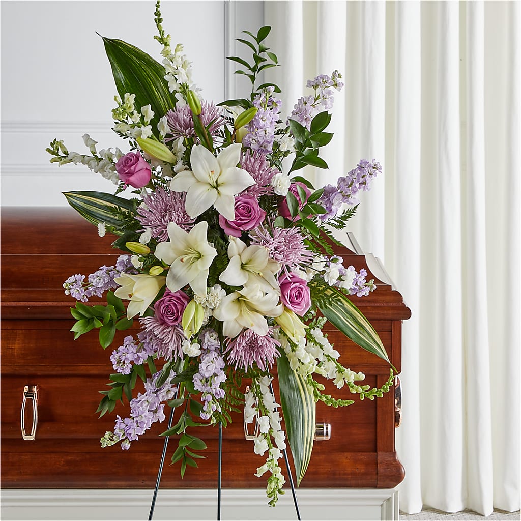 Grateful Hearts Standing Spray – Farmington Center Florist Inc, Farmington MI