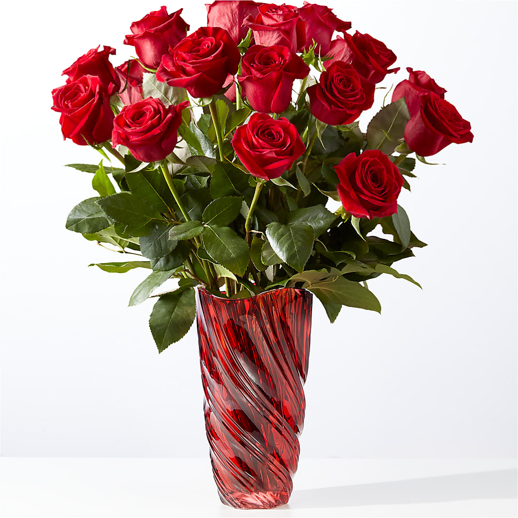 Classic Love Red Rose Bouquet with Luxe Swirl Vase – Farmington Center Florist Inc, Farmington MI