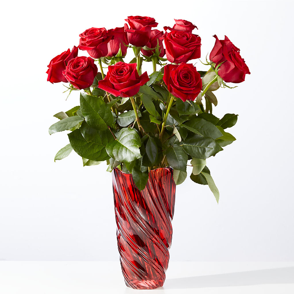 Classic Love Red Rose Bouquet with Luxe Swirl Vase – Farmington Center Florist Inc, Farmington MI